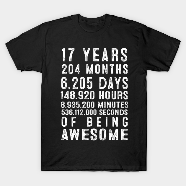 17th Birthday17 Years 204 Months Of Being Awesome 17 Years TShirt